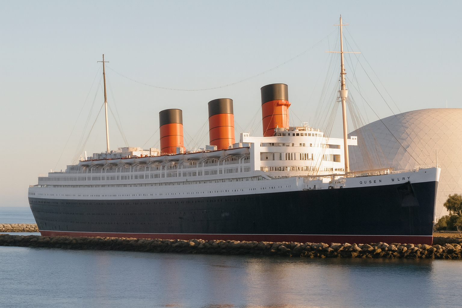 The Queen Mary in Long Beach Harbor